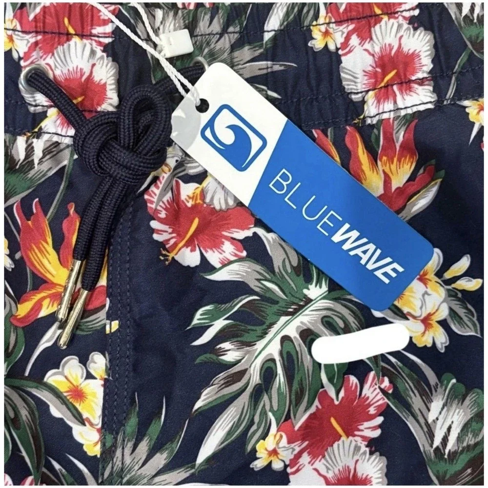 Blue Wave Men's Blue Tropical Floral Swim Trunks Size XL Mesh Brief Lined NWT